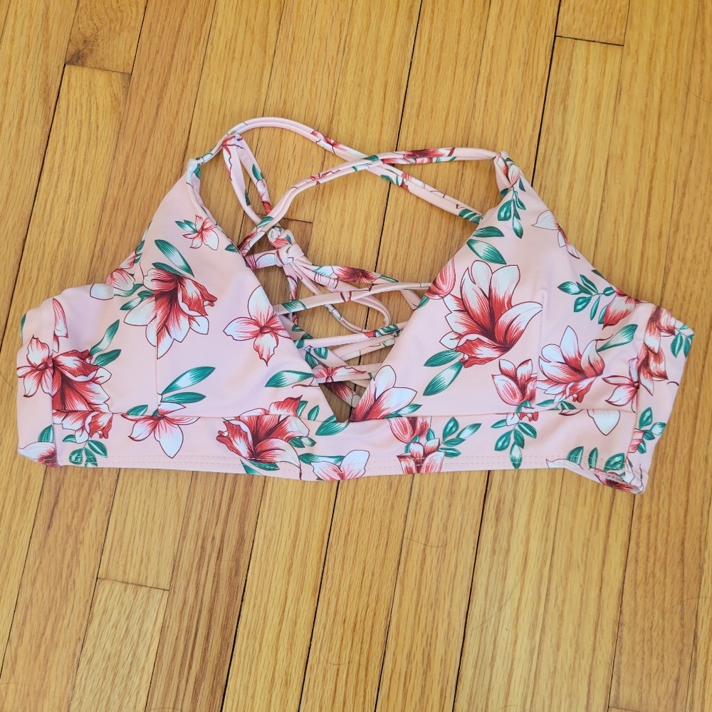 Pink Floral Bikini Top
